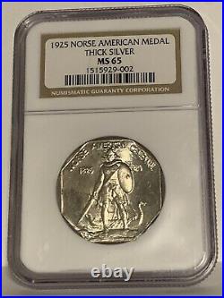 1925 Norse American Centennial Commemorative Medal Thick Silver NGC MS 65