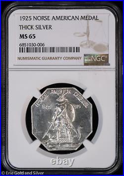 1925 Thick Silver Norse American Medal NGC MS 65 Uncirculated UNC BU