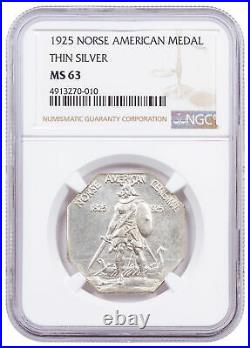 1925 United States Norse American Medal Thin Silver Medal NGC MS63