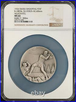 1926 Swiss Shooting Fest Medal, R-1003a, Silvered-AE, 60mm, Neuchatel, NGC MS 66