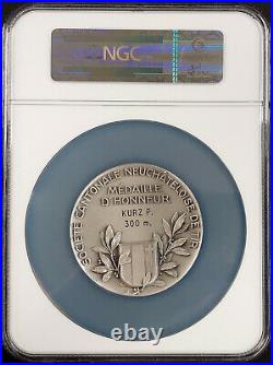 1926 Swiss Shooting Fest Medal, R-1003a, Silvered-AE, 60mm, Neuchatel, NGC MS 66