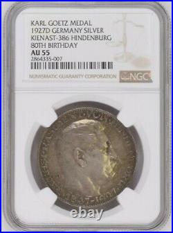 1927-D Germany Empir HINDENBURG 80th Birthday Karl Goetz Silver Medal NGC AU-55