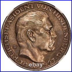 1927 Germany Hindenburg 80th Karl Goetz Silver Medal Kienast-386 NGC MS 64