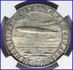 1928 Germany Silver Eckener Graf Zeppelin LZ 127 Medal NGC MS 63 Kaiser-493