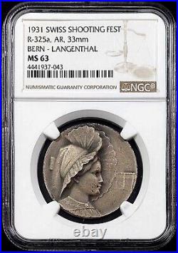 1931 Swiss Shooting Fest, R-325a, AR, 33 mm, Bern-Langenthal, NGC graded MS 63