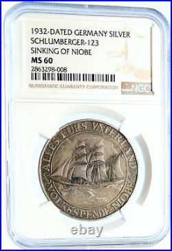 1932 GERMANY Sinking of the Ship NIOBE Vintage ANTIQUE Silver Medal NGC i98403