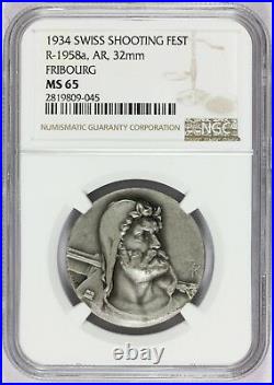 1934 Switzerland Fribourg Swiss Shooting Fest Silver Medal R-1958a NGC MS 65