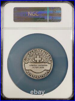 1935 Swiss Shooting Fest Medal, R-1965a, AR, 50 mm, MS 63 by NGC