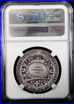 1947 Swiss Shooting Fest Medal, R-1961b, AR, 35 mm, NGC MS 65! Engraved! Sku 008