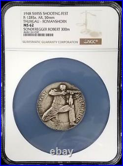 1948 Swiss Shooting Fest Medal, R-1285a, AR, 50mm, Thurgau-Romanshorn, NGC MS 62
