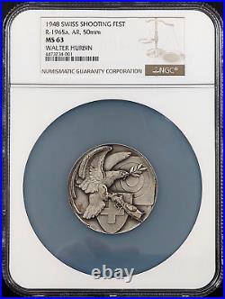 1948 Swiss Shooting Medal, R-1965a, AR, 50 mm, graded MS 63 by NGC