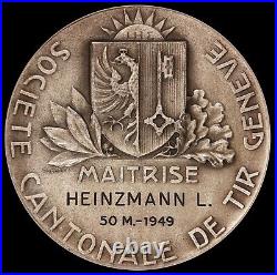 1949 Switzerland Geneva Swiss Shooting 50mm Silver Medal R-776a NGC MS 65