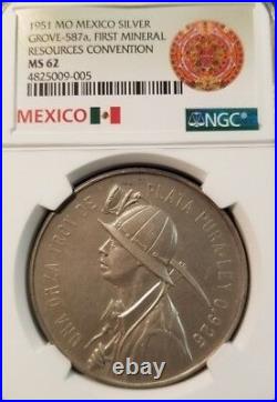 1951 MEXICO SILVER MEDAL GROVE 587a 1ST MINERAL RESOURCE CONVENTION NGC MS 62