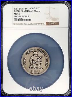 1951 Swiss Shooting Fest Medal, R-2016, Silvered-AE, 50mm, NGC graded MS 65