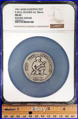 1951 Swiss Shooting Fest Medal, R-2016, Silvered-AE, 50mm, NGC graded MS 65