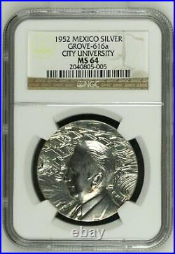 1952 MEXICO SILVER Medal CITY UNIVERSITY Grove 616a MS64 Top POP Limited Mintage