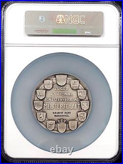 1952 Swiss Shooting Fest Medal, R-1692b, Silvered-AE, 60 mm, Zug, MS 64 by NGC