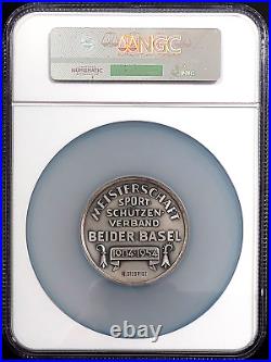 1954 Swiss Shooting Fest Medal, R-168a, Silvered-AE, 50 mm, Basel, NGC MS 63