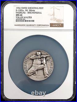 1956 Swiss Shooting Medal, R-1285a, AR, 50 mm, Thurgau-Bishofszell, NGC MS 64