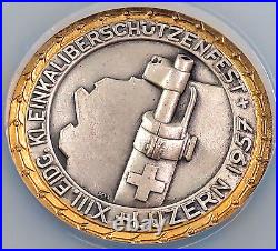 1957 Swiss Shooting Fest Medal, R-930a, Silvered-AE, 50 mm, Luzern, NGC MS 63