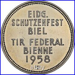 1958 Swiss Silver Shooting Fest Medal R-365Bb, AR, 33mm Bern- Biel, NGC MS65 PL
