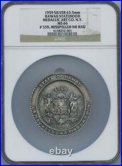1959 Silver 63.5mm Hawaii Statehood Medallic Art CO. NY NGC MS66