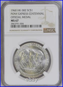 1960 Hk-582 Sc$1 Silver Pony Express Centennial Heraldic Art Medal Ngc Ms 67