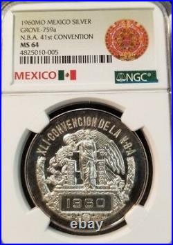 1960 MEXICO SILVER MEDAL GROVE 759a N. B. A. 41ST CONVENTION NGC MS 64 BEAUTIFUL