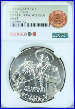 1960 Mexico Silver Medal Grove P-372a General Francisco Villa Ngc Ms 62 Scarce