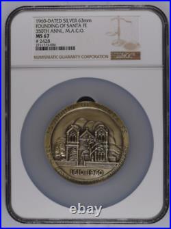 1960 Silver 5oz Founding of Santa Fe 350th Anniversary Medal NGC MS67 #2428