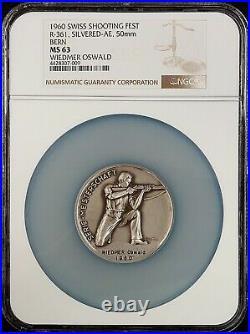 1960 Swiss Shooting Fest Medal, R-361, Silvered-AE, 50 mm, Bern, MS 63 by NGC