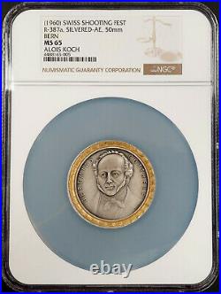 (1960) Swiss Shooting Fest Medal, R-387a, Silvered-AE, 50mm, Bern, MS 65 by NGC