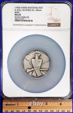 (1960) Swiss Shooting Fest Medal, R-393a, Silvered-AE, 50mm, Bern, NGC MS 63