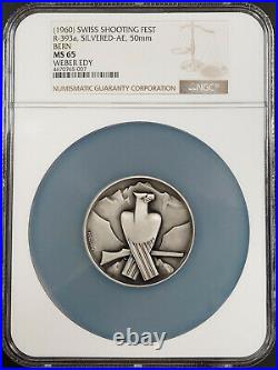(1960) Swiss Shooting Fest Medal, R-393a, Silvered-AE, 50mm, Bern, NGC MS 65