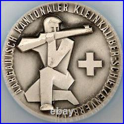 (1960) Swiss Shooting Fest Medal, R-67a, Silvered-AE, 50mm, Aargau, NGC MS 61