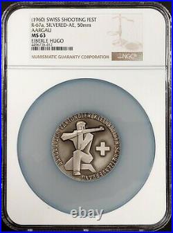 (1960) Swiss Shooting Fest Medal, R-67a, Silvered-AE, 50mm, Aargau, NGC MS 63