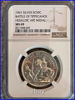 1961 Sc50c Silver Battle Of Tippecanoe Heraldic Art Medal Ngc Ms69 Pop Top
