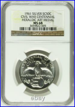 1961 Sc50c Silver CIVIL War Centennial Heraldic Art Medal Ngc Ms 68 Low Pop R5