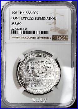 1961 Sc50c Silver Pony Express Centennial Medal Heraldic Art Ngc Ms 69 Pm0091