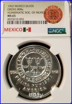 1962 MEXICO SILVER MEDAL GROVE 808a NUMISMATIC SOCIETY OF MEXICO NGC MS 65