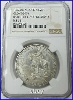 1962Mo Mexico Silver Medal Grove-800a Battle of Cinco de Mayo NGC MS65 bkc
