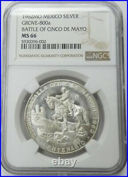 1962Mo Mexico Silver Medal Grove-800a Battle of Cinco de Mayo NGC MS66 bkc