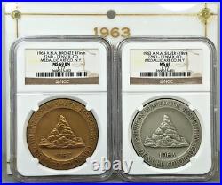 1963 ANA Bronze & Silver 41mm 72nd Denver CO Annual Convention Medal Set NGC