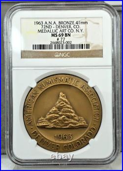 1963 ANA Bronze & Silver 41mm 72nd Denver CO Annual Convention Medal Set NGC
