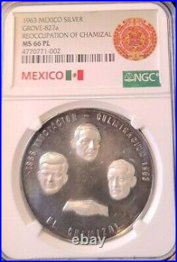 1963 MEXICO SILVER GROVE 824a RECOVERY OF CHAMIZAL NGC MS 66 PL TOP POP
