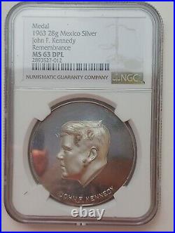 1963 Mexico John F. Kennedy Remembrance silver medal NGC Rated MS 63 DPL