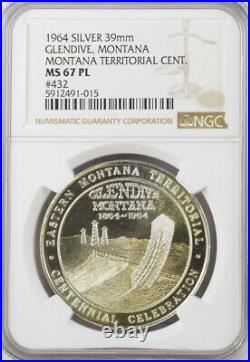 1964 Montana Centennial Silver Medal, Glendive MS67 PL NGC MT Token Dollar