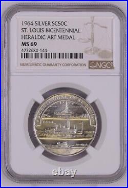 1964 St. Louis Bicentennial Silver Heraldic Art Medal NGC MS69 TOP POP