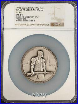 1965 Swiss Shooting Fest Medal, R-363, Silvered-AE, 60mm, Bern, MS 64 by NGC