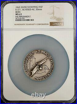 1965 Swiss Shooting Fest Medal, R-371, Silvered-AE, 50 mm, Bern, MS 63 by NGC